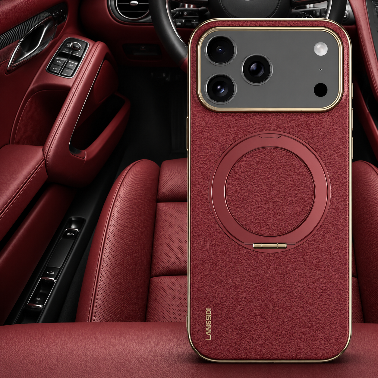 Premium Luxury iPhone Case MagSafe Compatible Leather Ring Holder Cover Lens Protection Shockproof Slim Back Protective Durable Design Finish
