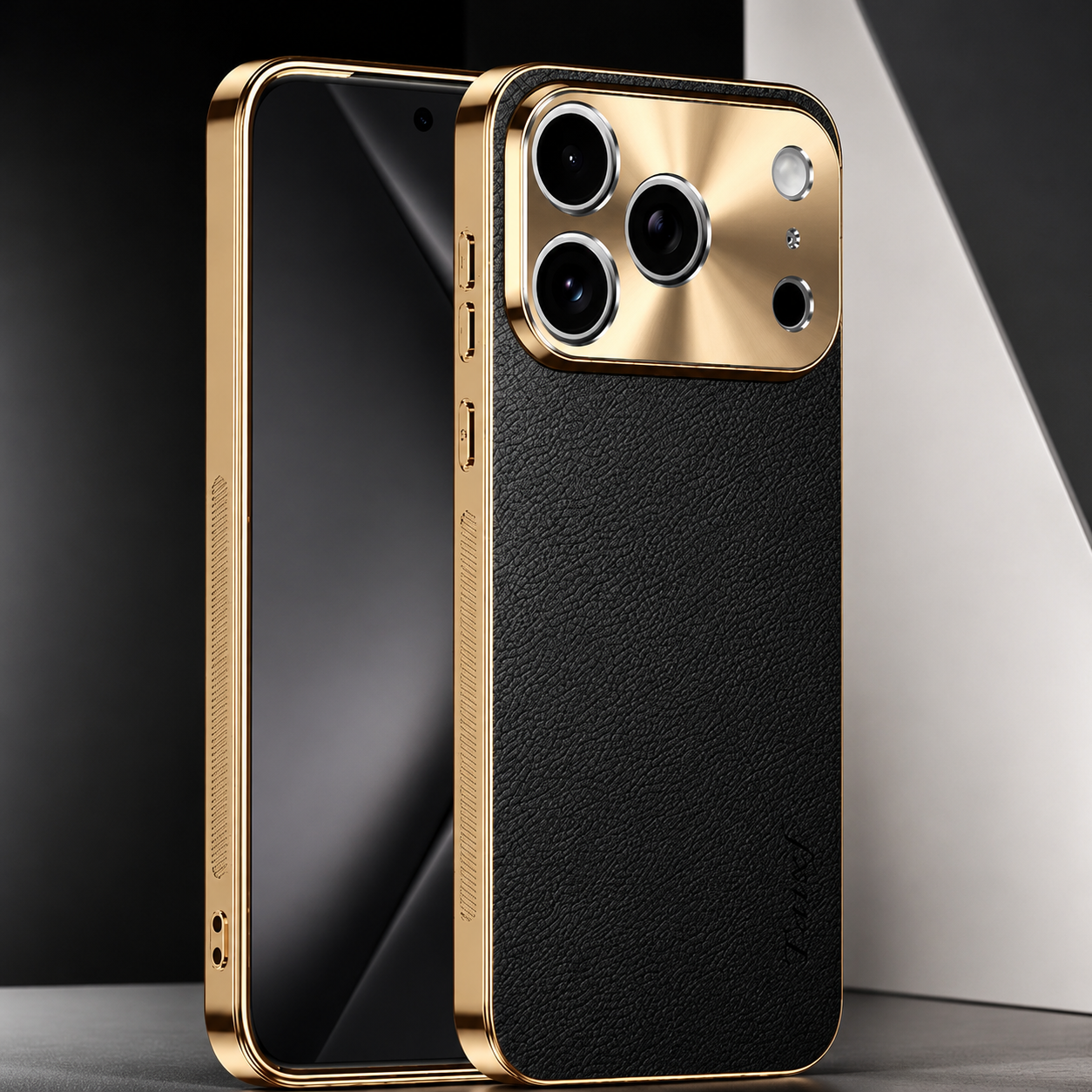 Premium Luxury iPhone Case MagSafe Compatible Lychee Texture Leather Cover Electroplated Frame Shockproof Camera Protection Full Coverage Slim Design Finish