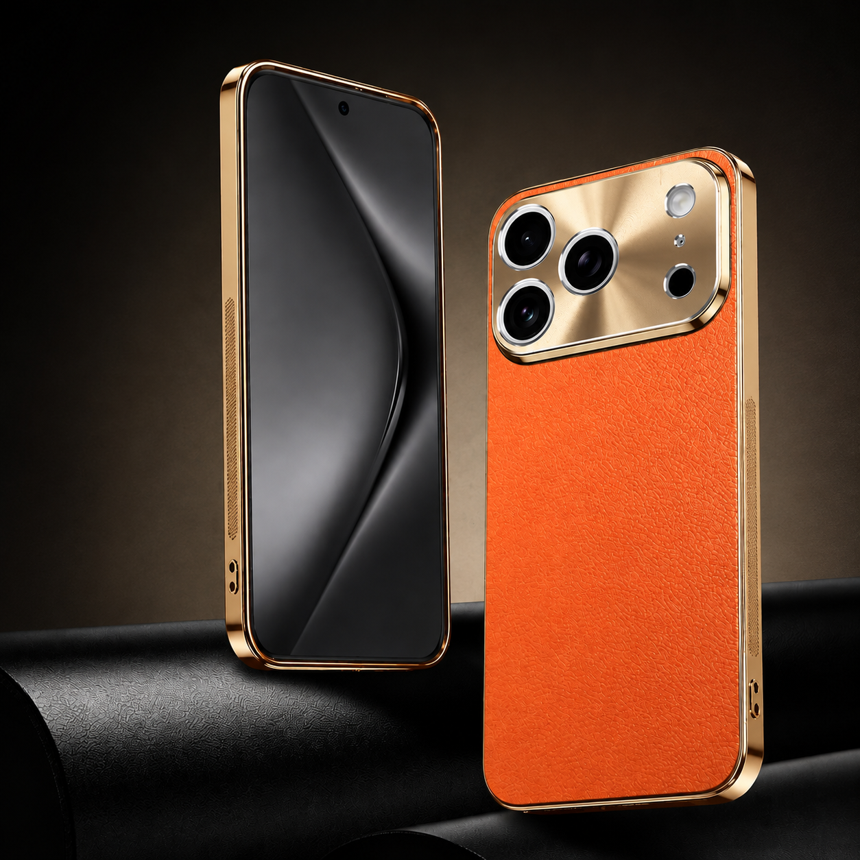 Premium Luxury iPhone Case MagSafe Compatible Lychee Texture Leather Cover Electroplated Frame Shockproof Camera Protection Full Coverage Slim Design Finish