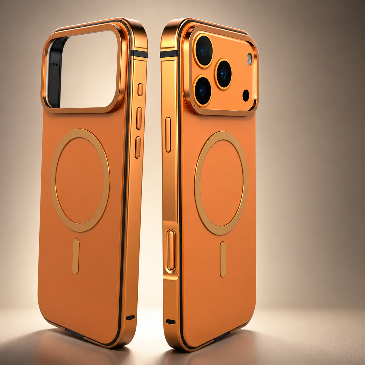Premium Luxury iPhone Case MagSafe Compatible Orange Aluminum Alloy Cover Magnetic Glass Camera Protection Shockproof Matte Anti Scratch Durable Design