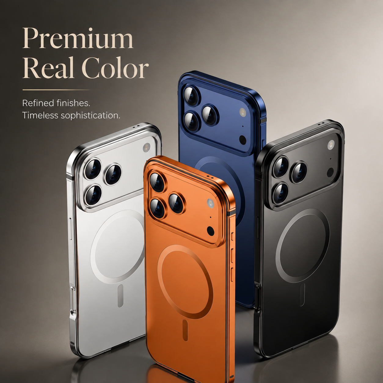 Premium Luxury iPhone Case MagSafe Compatible Orange Aluminum Alloy Cover Magnetic Glass Camera Protection Shockproof Matte Anti Scratch Durable Design