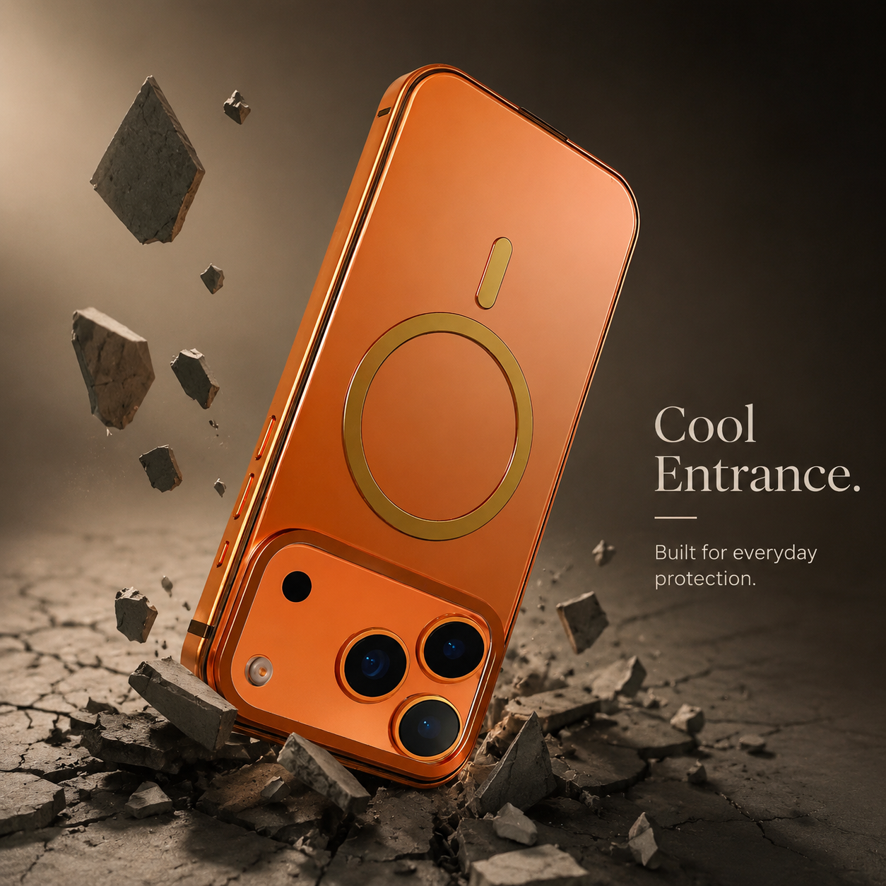 Premium Luxury iPhone Case MagSafe Compatible Orange Aluminum Alloy Cover Magnetic Glass Camera Protection Shockproof Matte Anti Scratch Protective Durable Design