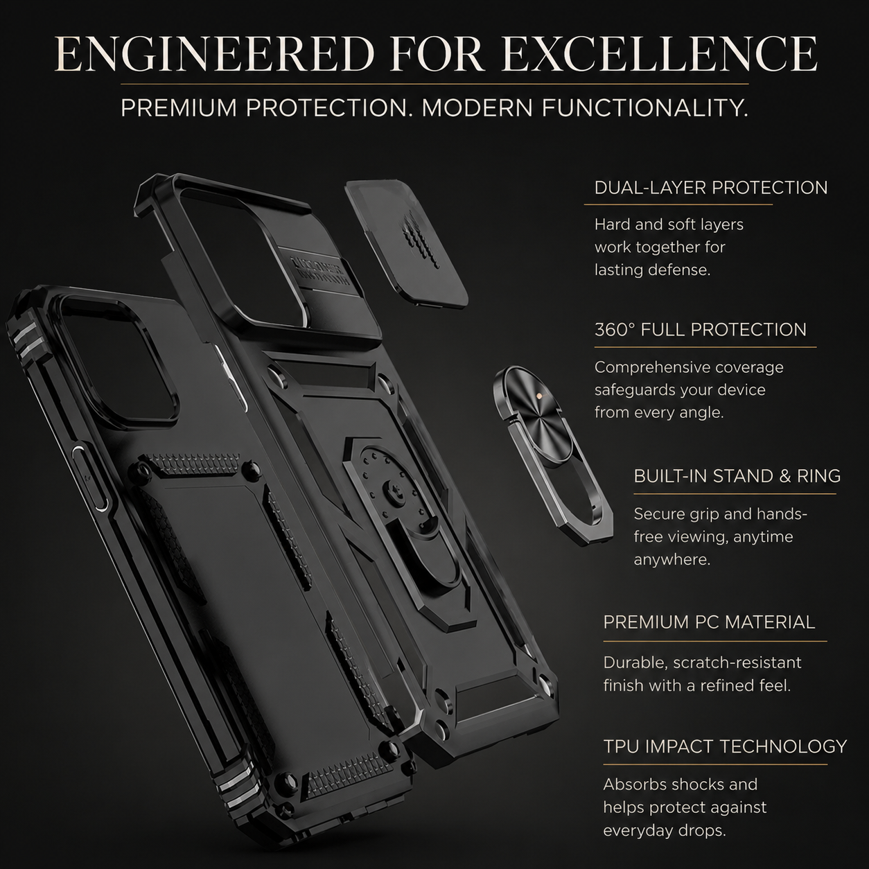 Premium Luxury iPhone Case MagSafe Compatible Rugged Armor Cover Kickstand Card Holder Shockproof 360 Protection Camera Lens Durable Design Finish