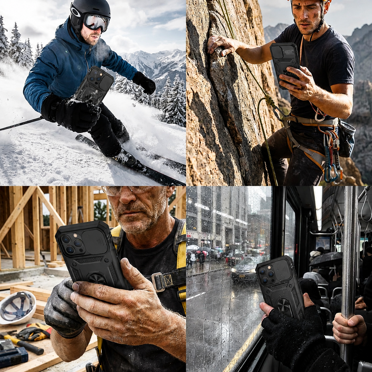 Premium Luxury iPhone Case MagSafe Compatible Rugged Armor Cover Kickstand Card Holder Shockproof 360 Protection Camera Lens Durable Design Finish