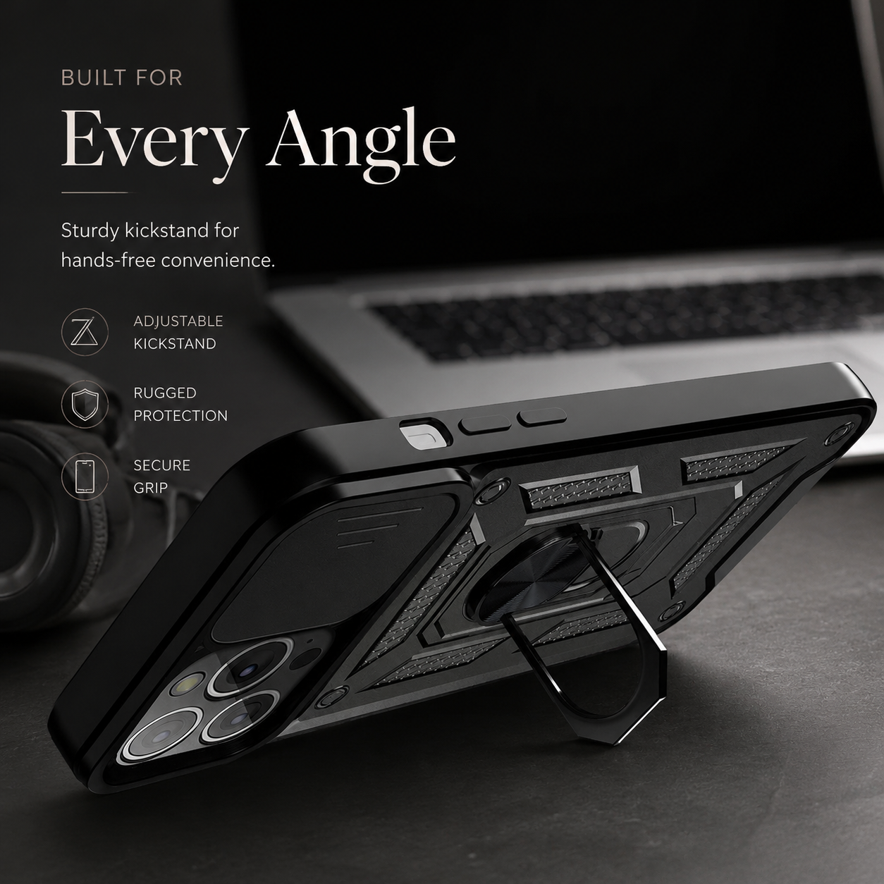 Premium Luxury iPhone Case MagSafe Compatible Rugged Armor Cover Kickstand Card Holder Shockproof 360 Protection Camera Lens Durable Design Finish