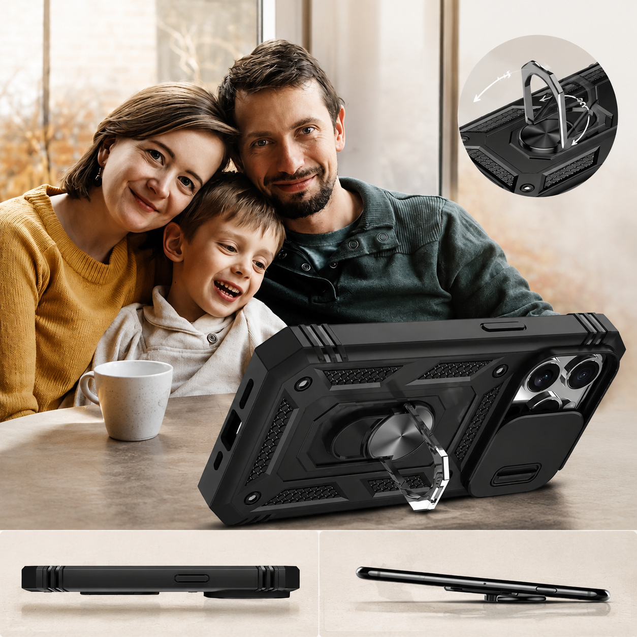 Premium Luxury iPhone Case MagSafe Compatible Rugged Armor Cover Kickstand Card Holder Shockproof 360 Protection Camera Lens Durable Design Finish