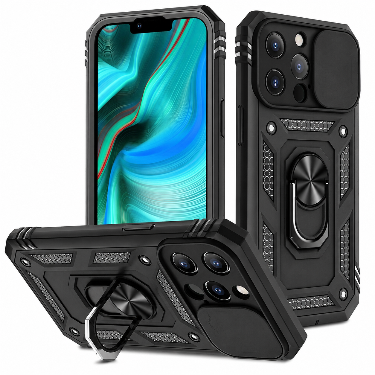 Premium Luxury iPhone Case MagSafe Compatible Rugged Armor Cover Kickstand Card Holder Shockproof 360 Protection Camera Lens Durable Design Finish