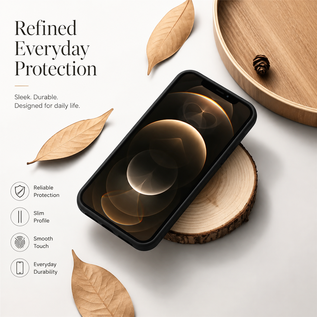 Premium Luxury iPhone Case MagSafe Compatible Solid Bamboo Wood Cover Hard Back Shockproof Camera Protection Slim Natural Design Finish