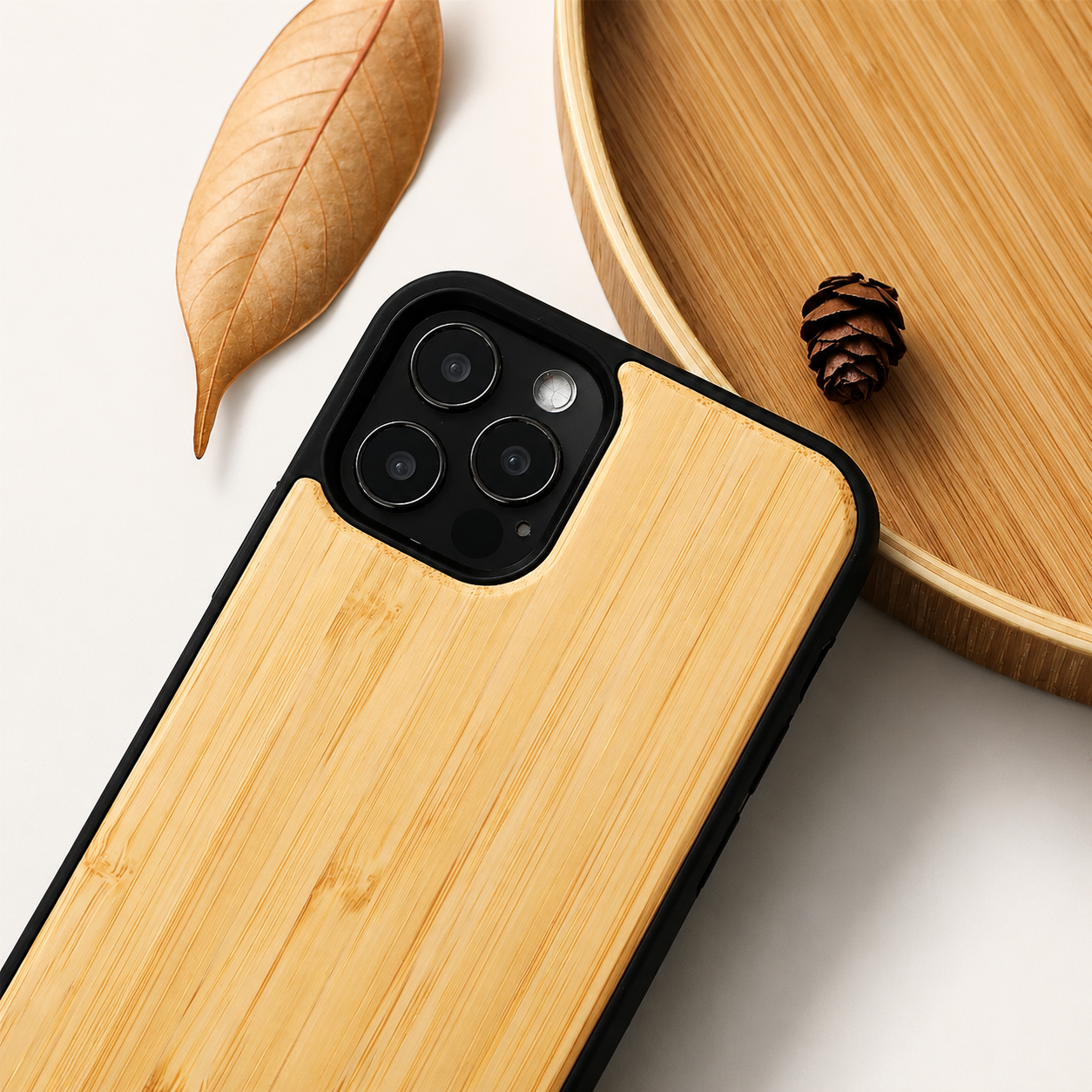 Premium Luxury iPhone Case MagSafe Compatible Solid Bamboo Wood Cover Hard Back Shockproof Camera Protection Slim Natural Design Finish