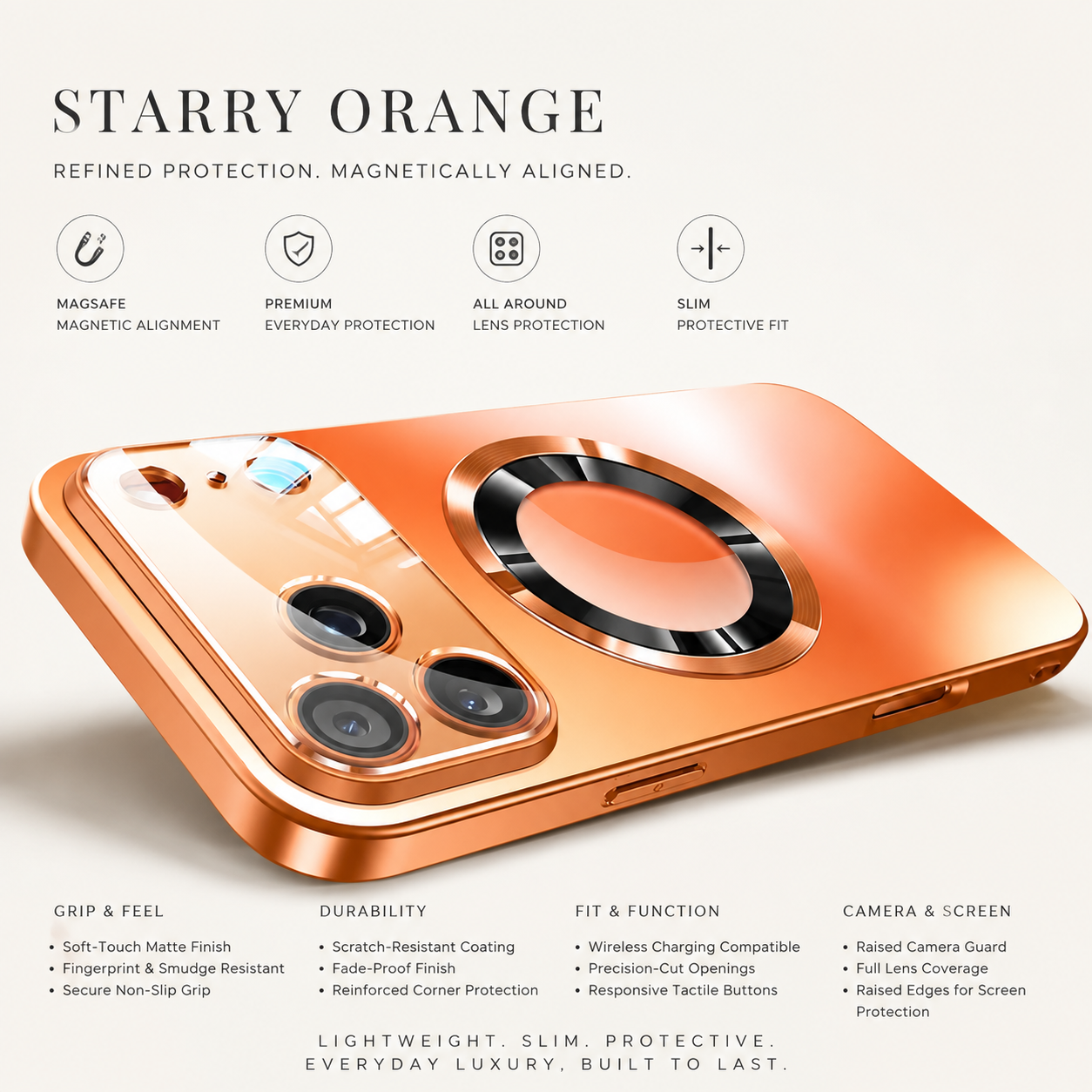 Premium Luxury iPhone Case MagSafe Compatible Titanium Metallic Matte Cover PC TPU Back Shockproof Camera Protection Ultra Thin Full Coverage Design Finish