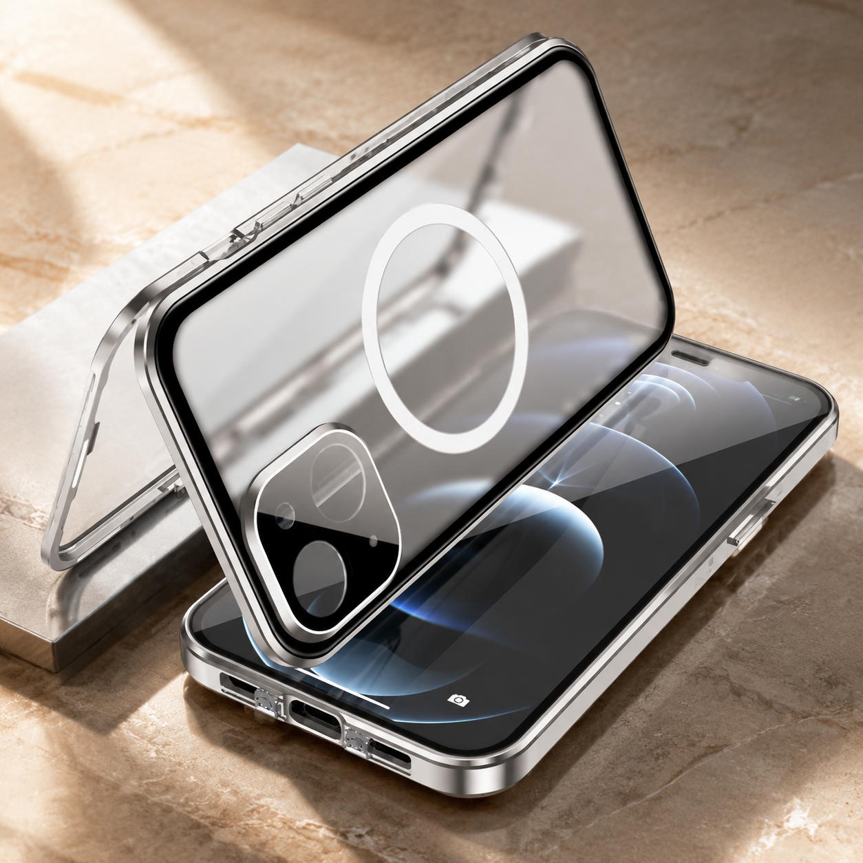 Premium Luxury iPhone Case MagSafe Compatible Transparent Aluminum Frame Tempered Glass Full Body Cover Shockproof Camera Protection Durable Design