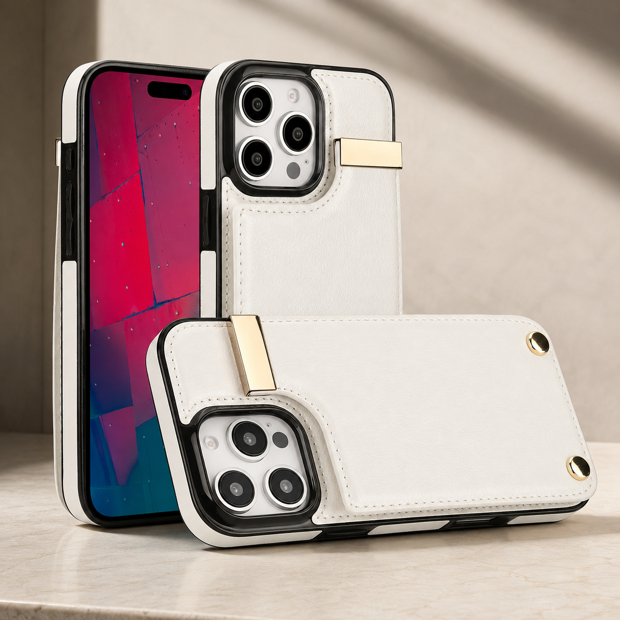 Premium Luxury iPhone Case PU Leather Wallet Flip Cover Card Holder Secure Pocket Magnetic Closure Shockproof Full Body Protection Slim Design Finish