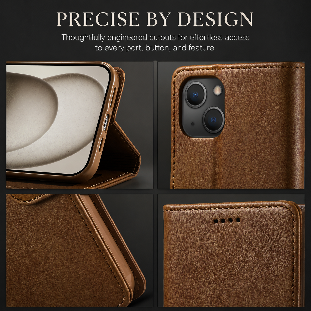 Premium Luxury iPhone Case PU Leather Wallet Flip Cover Card Slot Magnetic Closure Shockproof Full Body Protection Slim Elegant Design Finish