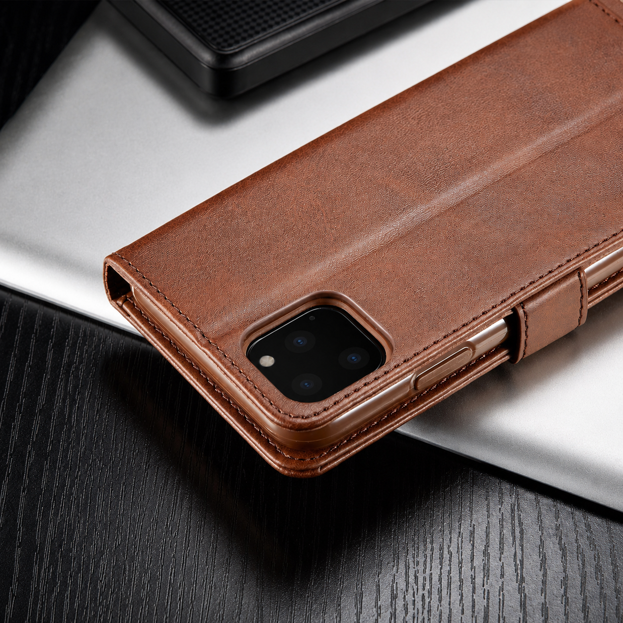 Premium Luxury iPhone Case PU Leather Wallet Flip Cover Card Slot Magnetic Closure Shockproof Full Body Protection Slim Elegant Design Finish