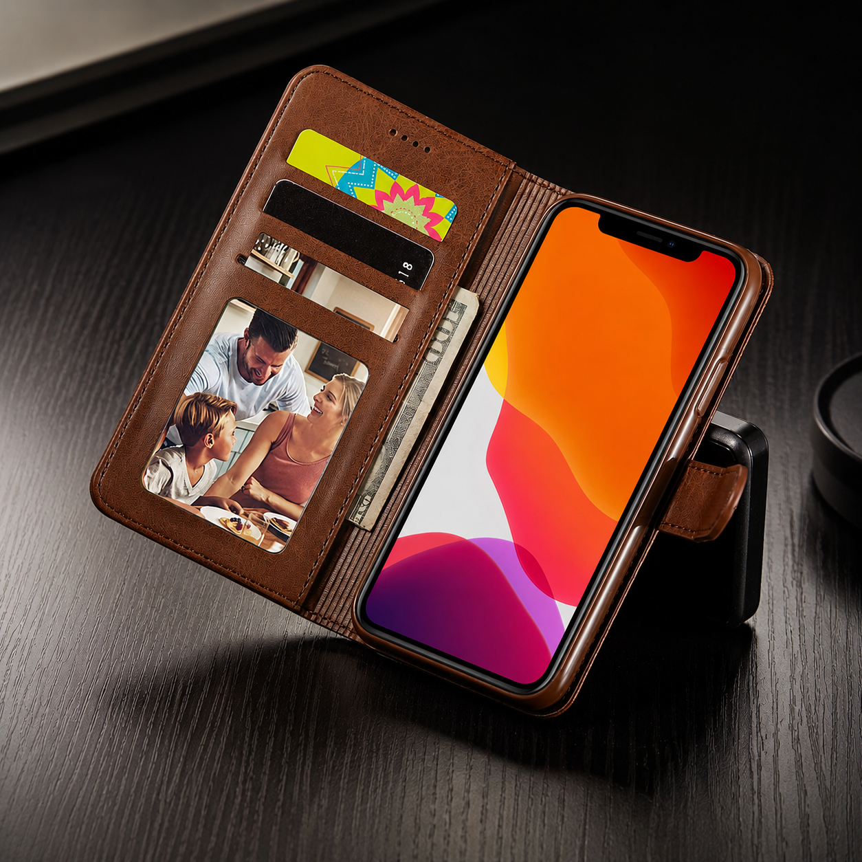 Premium Luxury iPhone Case PU Leather Wallet Flip Cover Card Slot Magnetic Closure Shockproof Full Body Protection Slim Elegant Design Finish