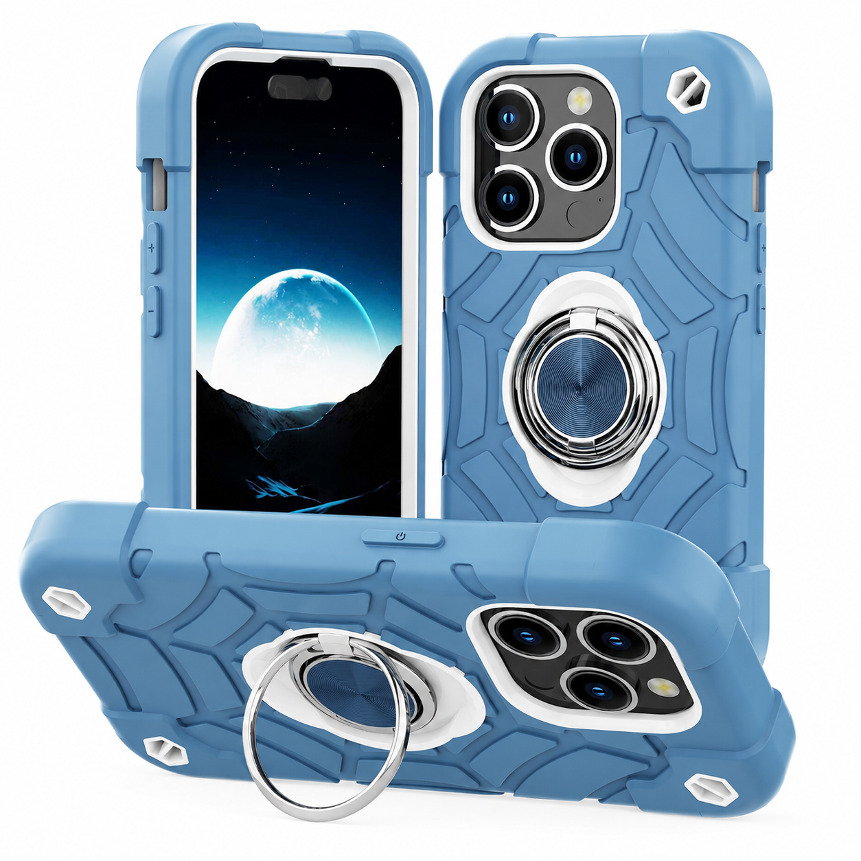 Premium Luxury iPhone Case Rugged Military Armor Cover Dual Layer Shockproof Kickstand Ring Holder Anti Slip Grip Full Protection Design Finish