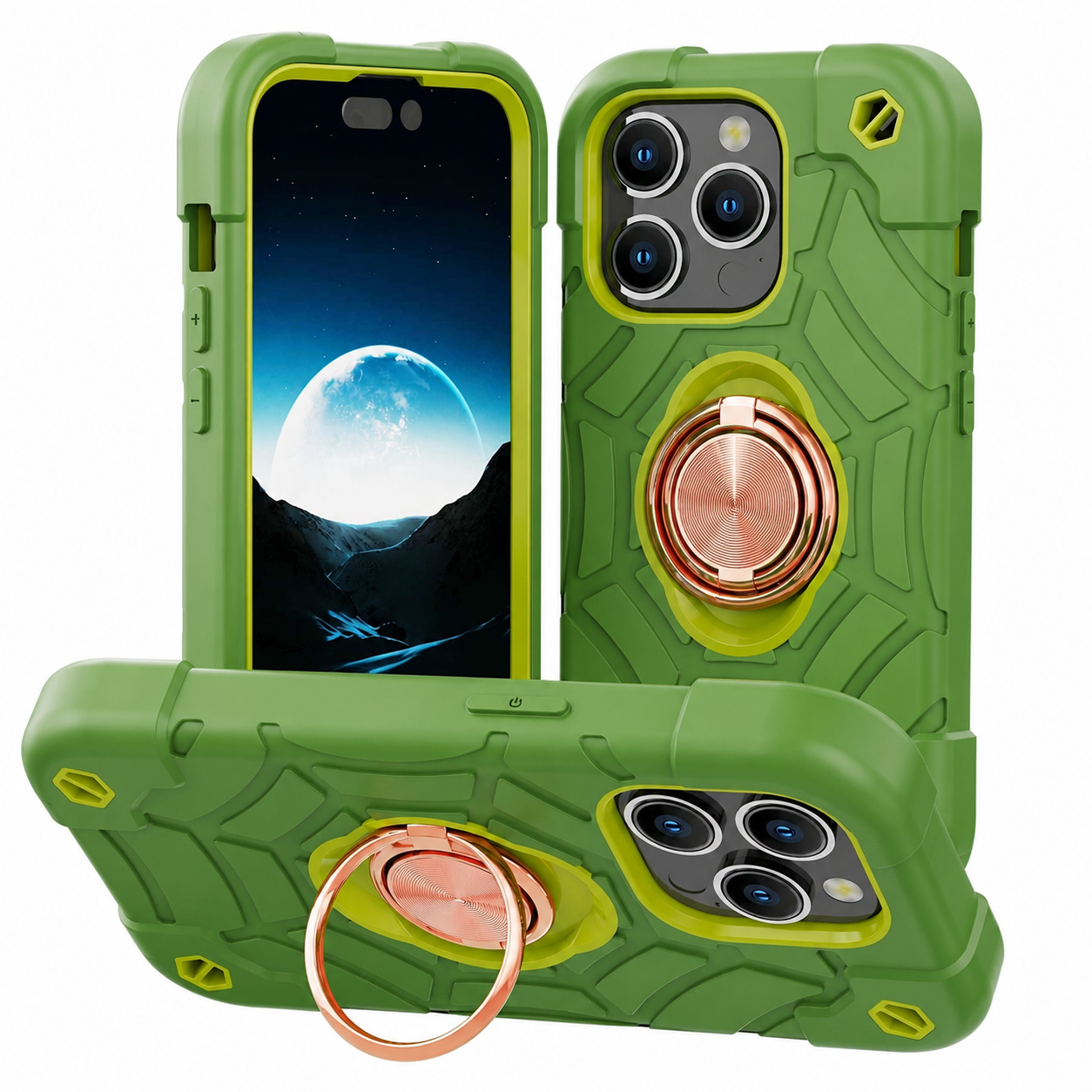 Premium Luxury iPhone Case Rugged Military Armor Cover Dual Layer Shockproof Kickstand Ring Holder Anti Slip Grip Full Protection Design Finish