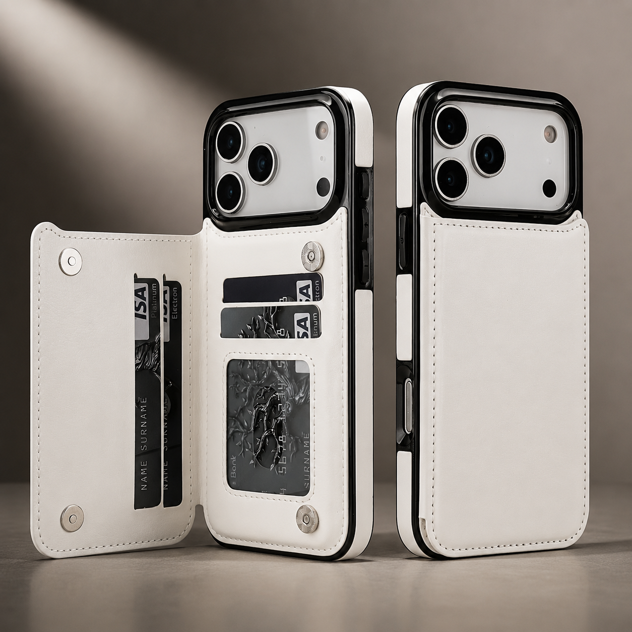 Premium Luxury iPhone Case Wallet Cover Card Holder Faux Leather Kickstand Double Magnetic Clasp Shockproof Soft Protective Durable Plain Design