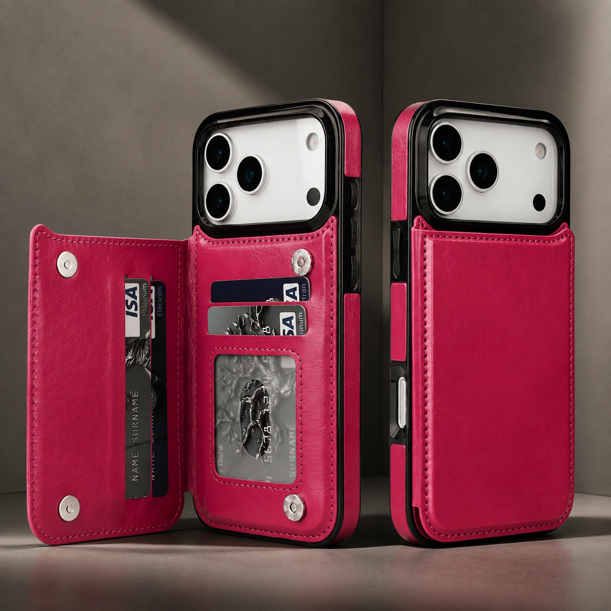 Premium Luxury iPhone Case Wallet Cover Card Holder Faux Leather Kickstand Double Magnetic Clasp Shockproof Soft Protective Durable Plain Design