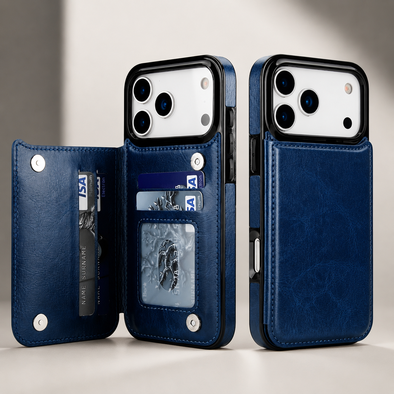 Premium Luxury iPhone Case Wallet Cover Card Holder Faux Leather Kickstand Double Magnetic Clasp Shockproof Soft Protective Durable Plain Design