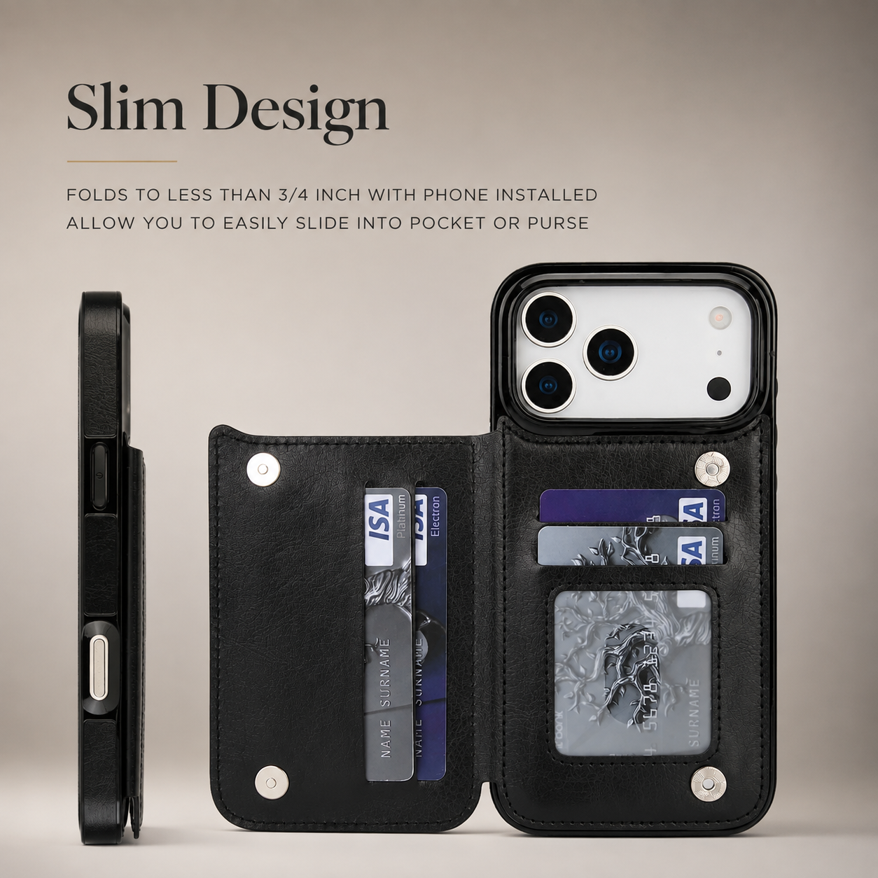 Premium Luxury iPhone Case Wallet Cover Card Holder Faux Leather Kickstand Double Magnetic Clasp Shockproof Soft Protective Durable Plain Design