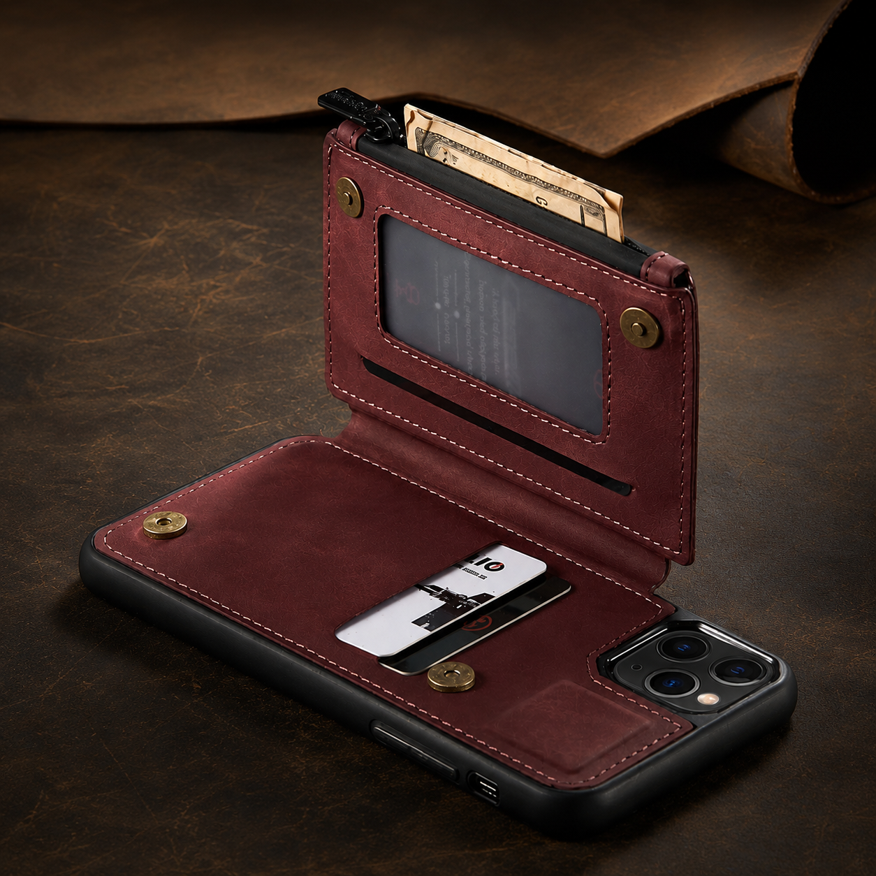Premium Luxury iPhone Case Wallet MagSafe Compatible Leather Card Holder Stand Shockproof Camera Lens Protection Slim Protective Design Finish
