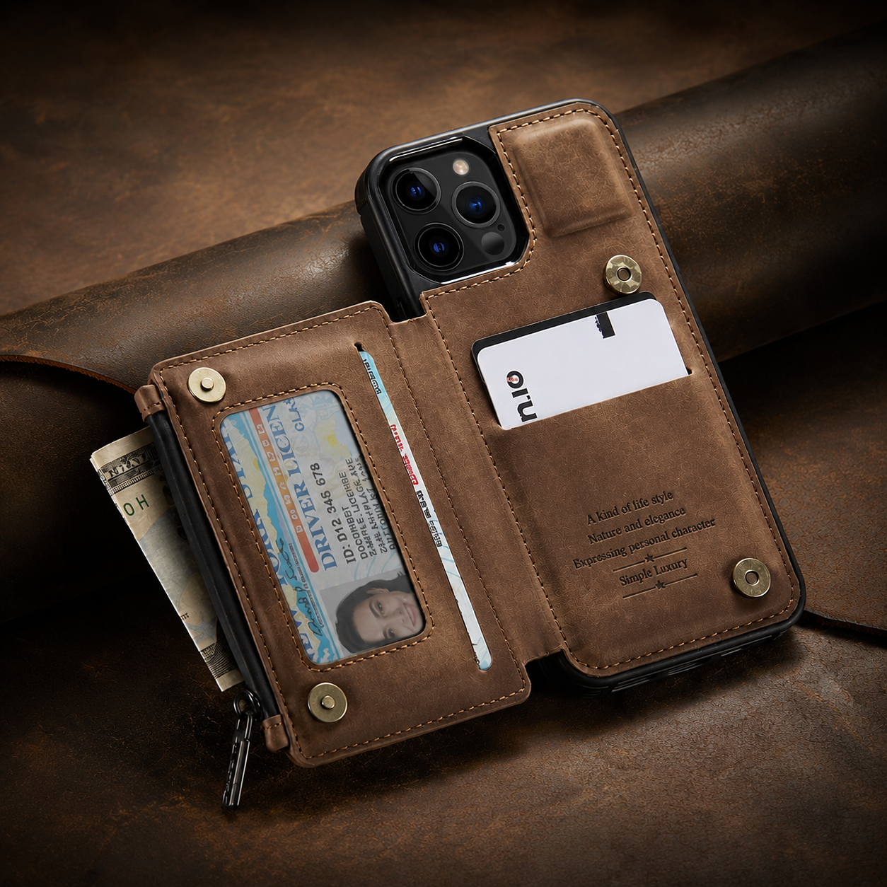 Premium Luxury iPhone Case Wallet MagSafe Compatible Leather Card Holder Stand Shockproof Camera Lens Protection Slim Protective Design Finish