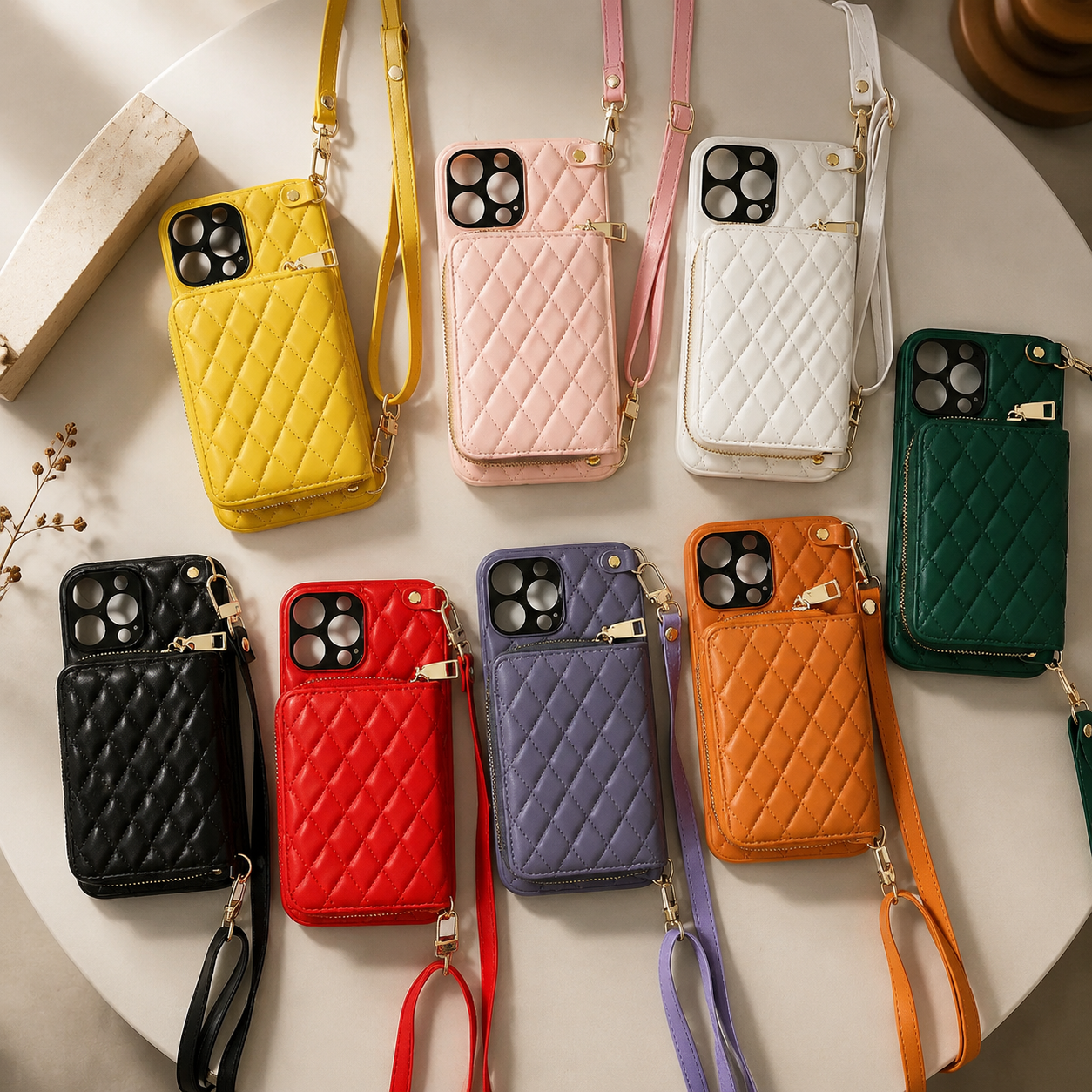 Premium MagSafe iPhone Case Wallet Crossbody PU Leather Zipper Pouch Card Holder Strap Magnetic Closure Shockproof Protective Cover