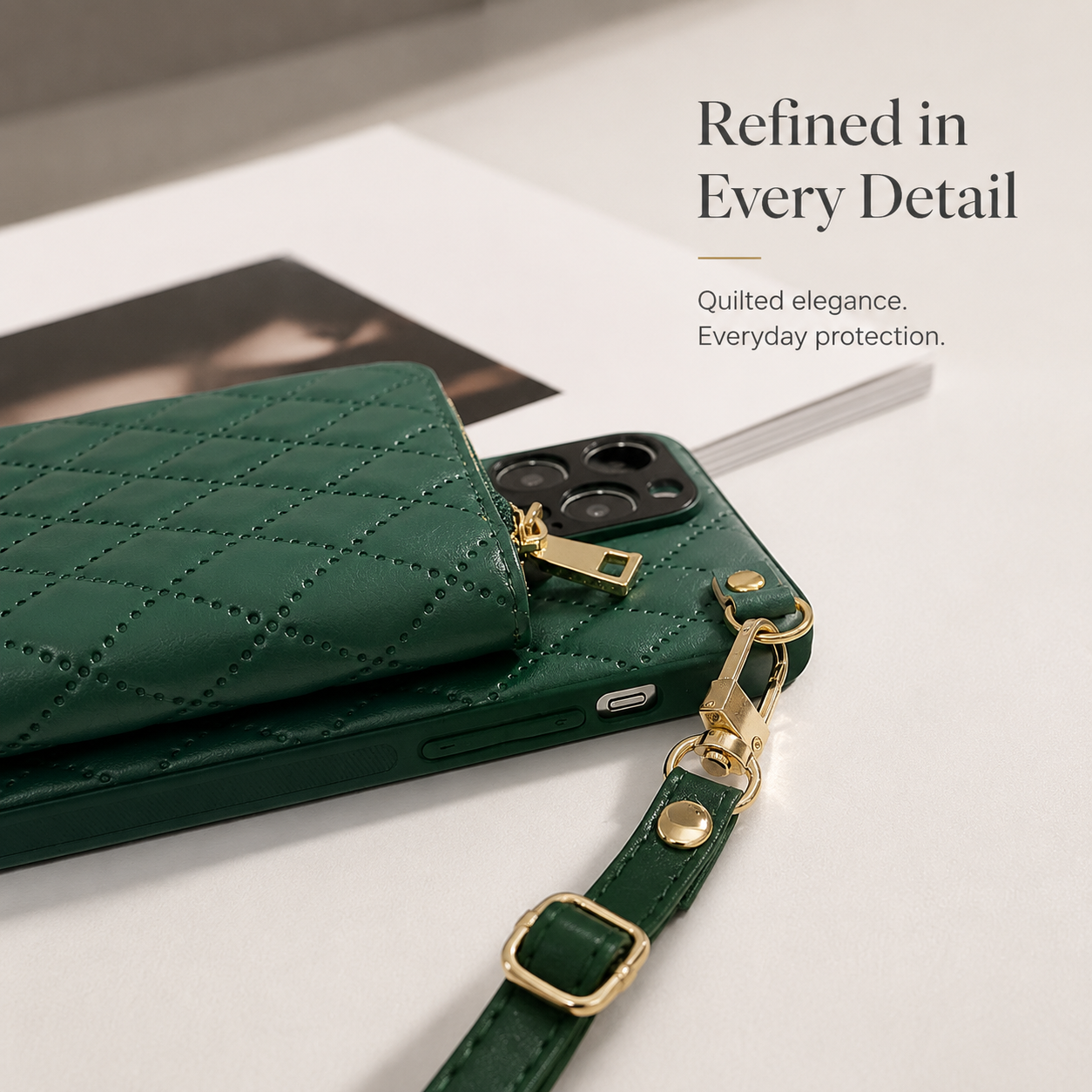 Premium MagSafe iPhone Case Wallet Crossbody PU Leather Zipper Pouch Card Holder Strap Magnetic Closure Shockproof Protective Cover