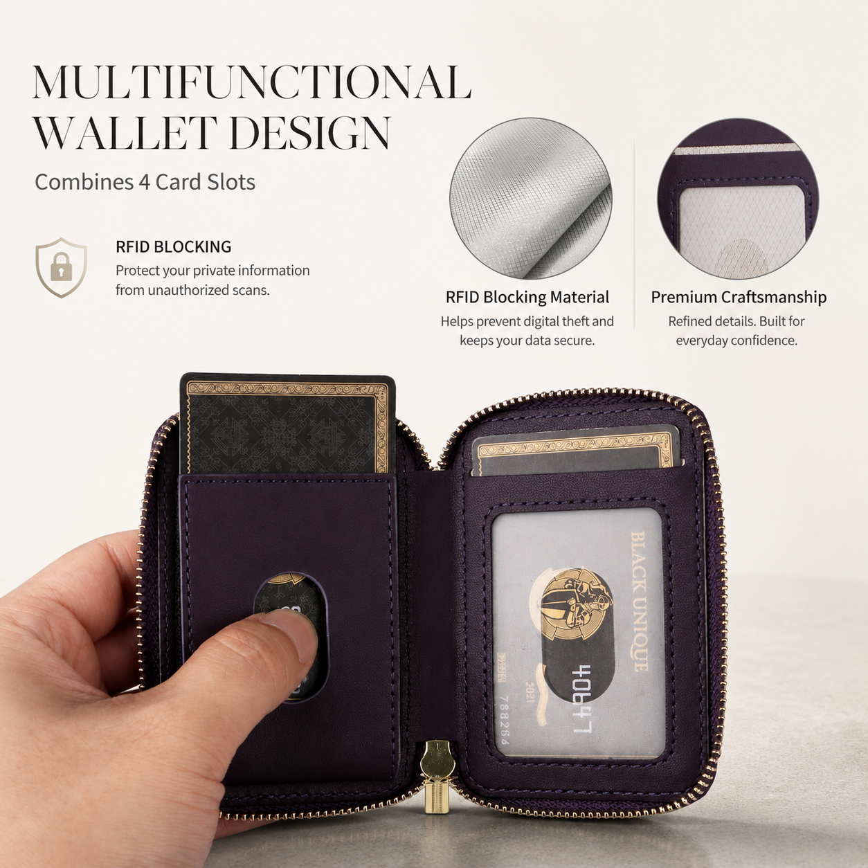 Premium Magnetic Leather Wallet MagSafe Card Holder RFID Blocking Slim Wallet Case Card Storage Lanyard Support Compatible with iPhone