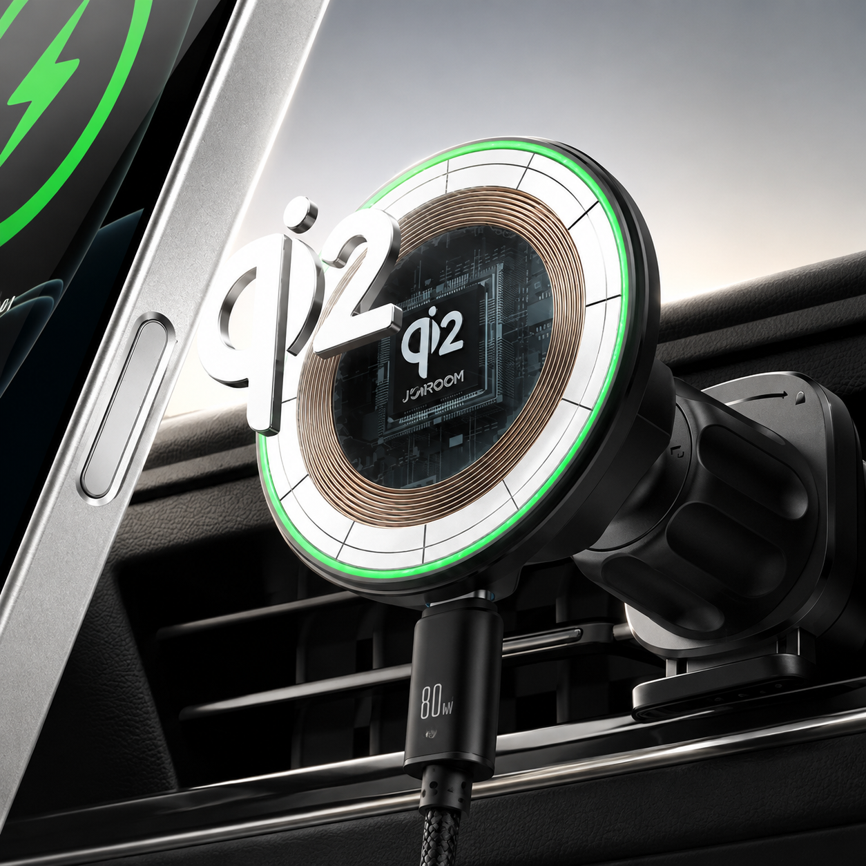 Premium Magnetic Wireless Car Phone Holder Fast Wireless Charging Car Mount 360° Rotating Dashboard Air Vent Mount MagSafe Compatible Compatible with iPhone