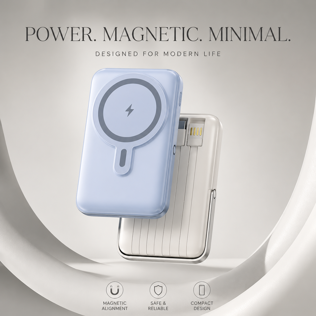 Premium Magnetic Wireless Power Bank 10000mAh 22.5W Fast Charging Portable Battery Built In Cable Wireless Charger Stand PD Compatible with iPhone