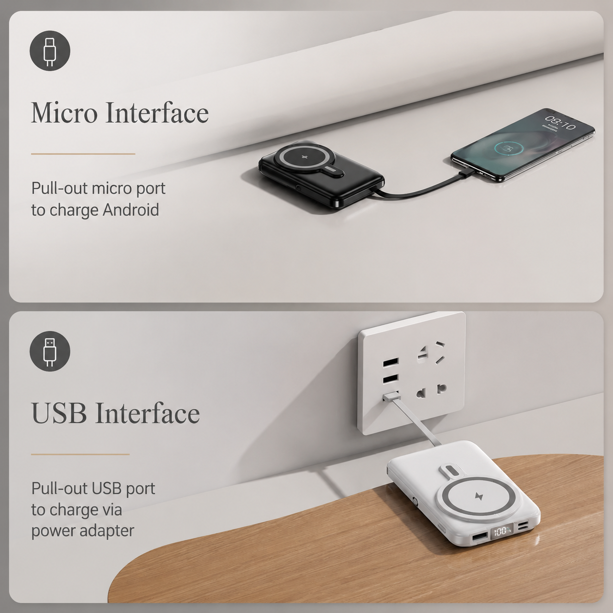 Premium Magnetic Wireless Power Bank 10000mAh 22.5W Fast Charging Portable Battery Built In Cable Wireless Charger Stand PD Compatible with iPhone