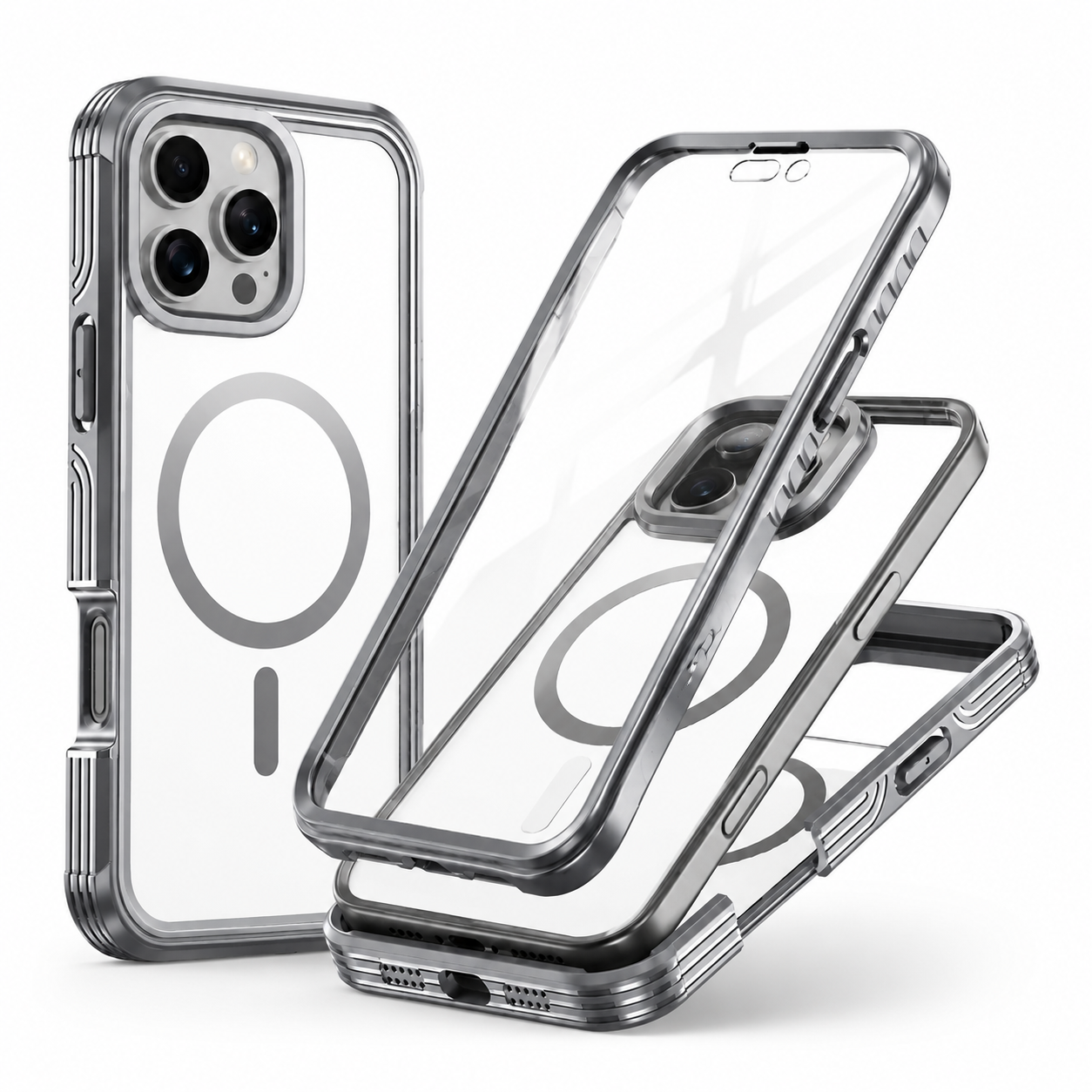 Premium Magnetic iPhone Case Full Body Tempered Glass MagSafe Compatible Shockproof Cover 360 Protection Wireless Charging Slim Protective Design
