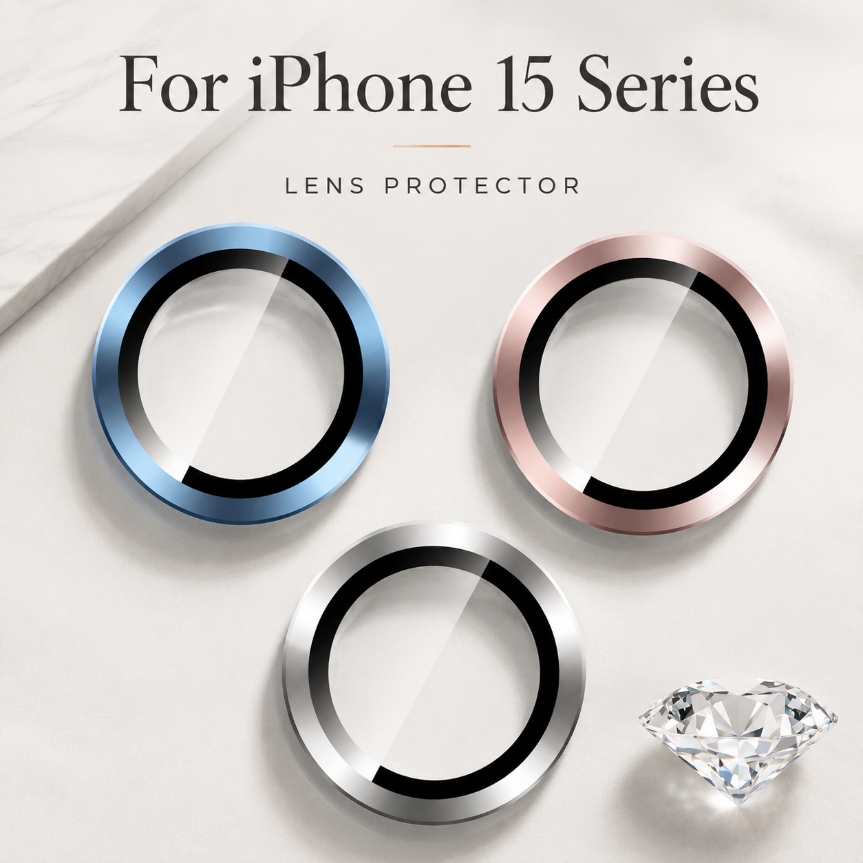 Premium Metal Camera Lens Protector Tempered Glass Camera Lens Cover Scratch Resistant Shockproof Anti-Dust Protective Ring Compatible with iPhone