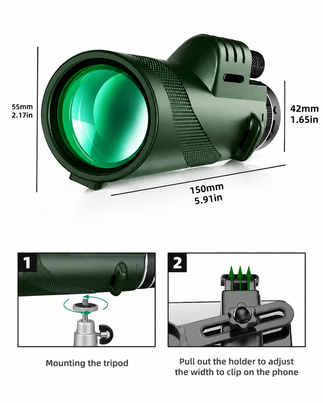 Premium Portable Zoom HD Monocular Telescope 80x100 Long Range High Power Scope FMC BAK4 Optics Phone Tripod Outdoor Travel Hunting Compatible with iPhone