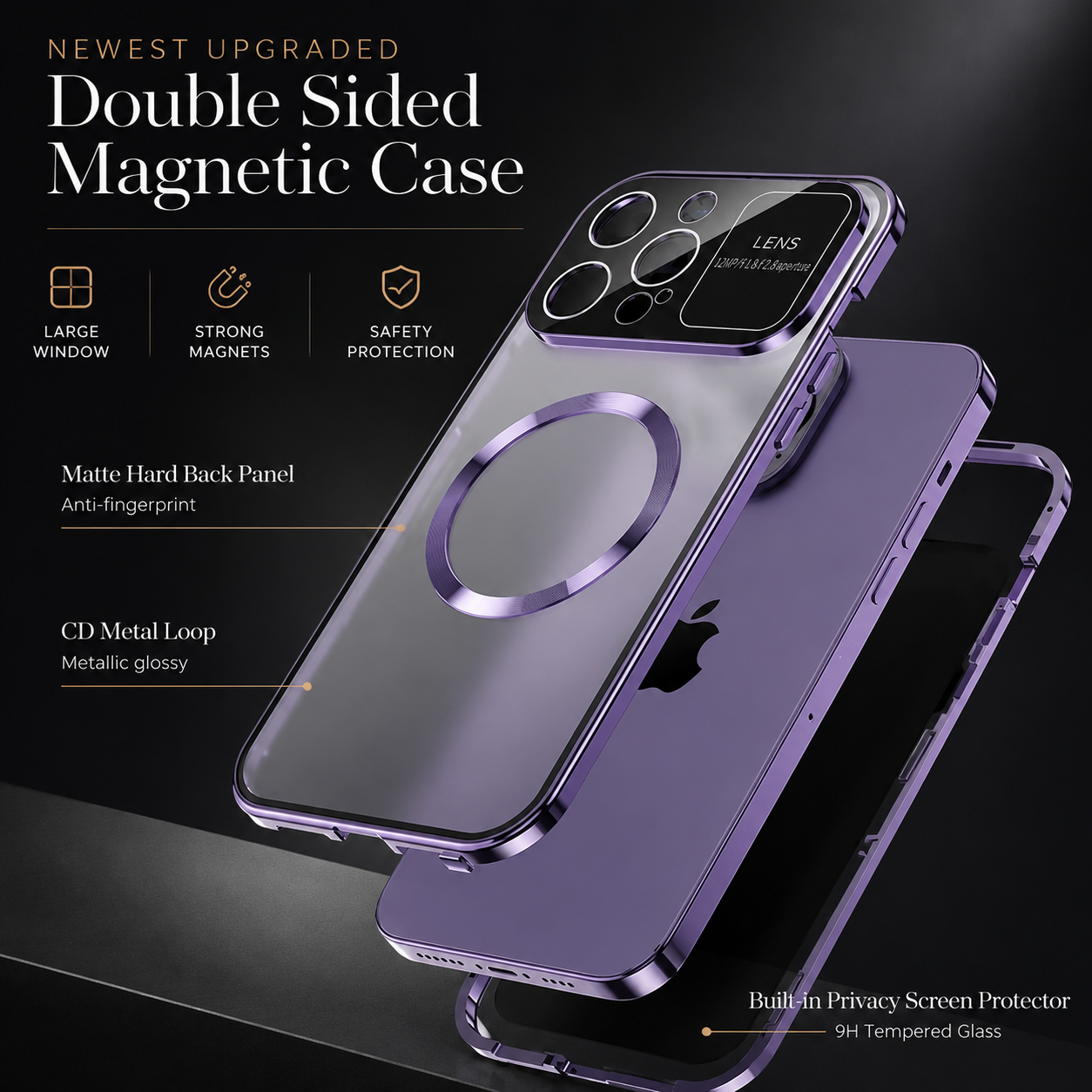 Premium Privacy MagSafe iPhone Case Magnetic Frosted Glass Back Anti Peeping Screen Shockproof Full Protection Wireless Charging Cover