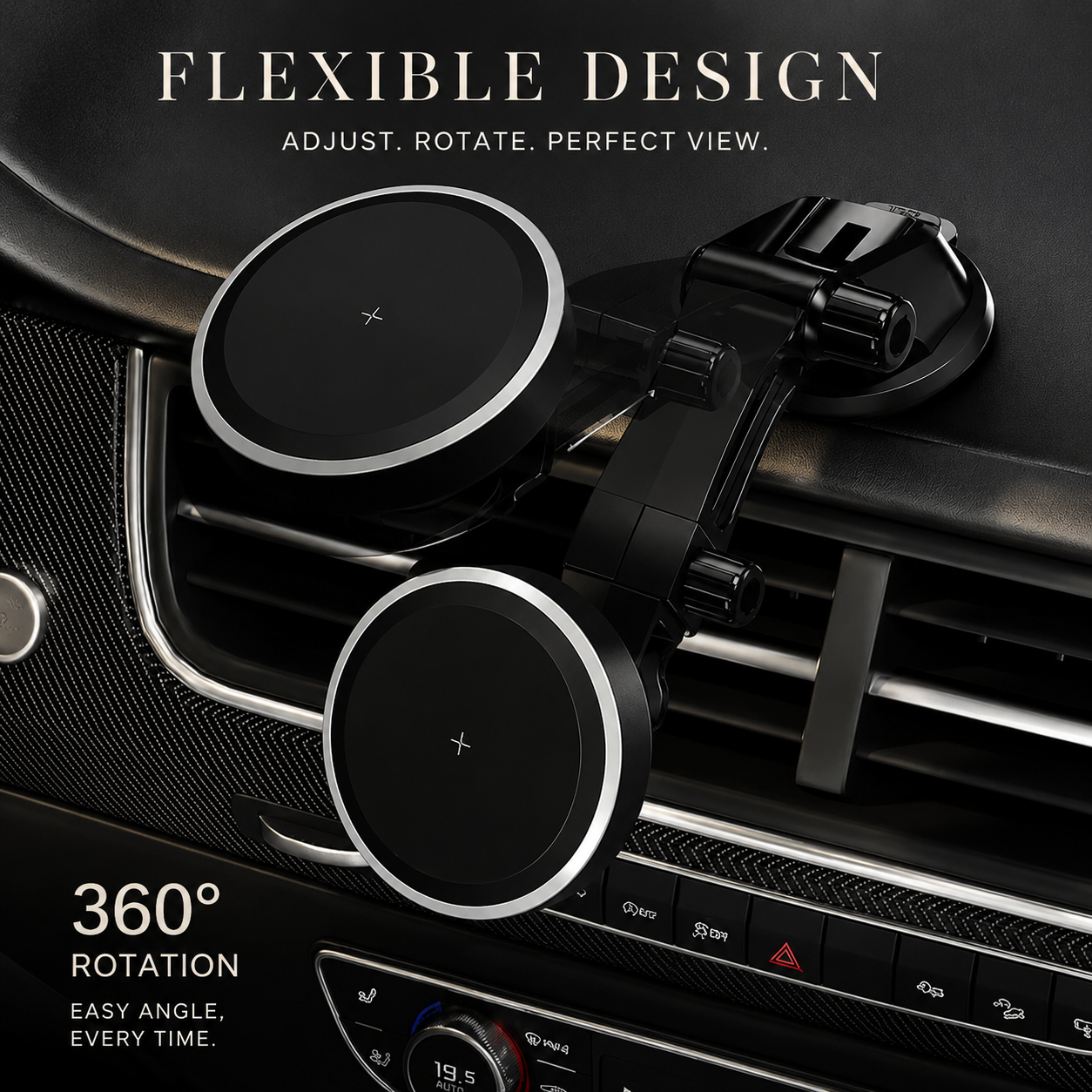 Premium RGB Magnetic Wireless Car Phone Holder 15W Qi Fast Wireless Charging Car Mount 360° Rotating Dashboard Air Vent Mount Compatible with iPhone