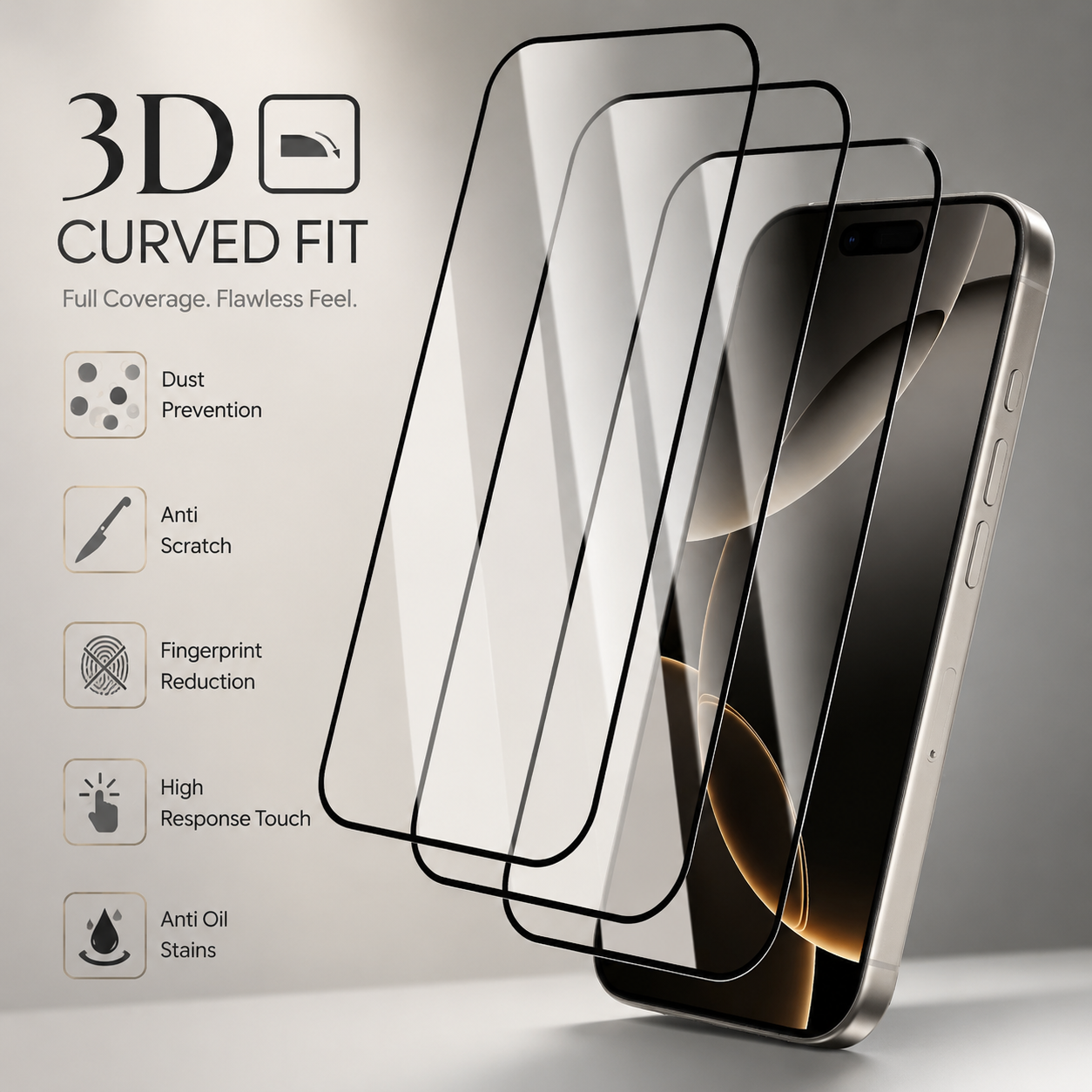 Premium Tempered Glass Screen Protector HD Clear Full Coverage Scratch Resistant Bubble Free Fingerprint Resistant Compatible with iPhone