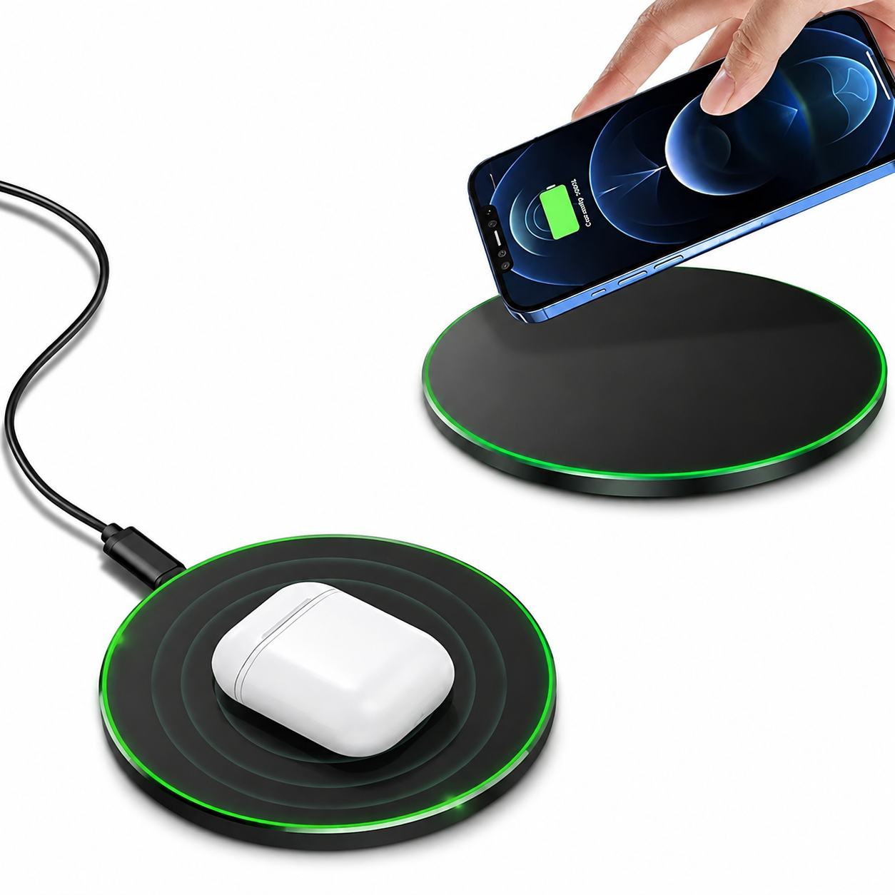 Premium Wireless Charging Pad Fast Qi Wireless Charger USB Type C Fast Charging LED Indicator Slim Induction Charging Dock Compatible with iPhone AirPods