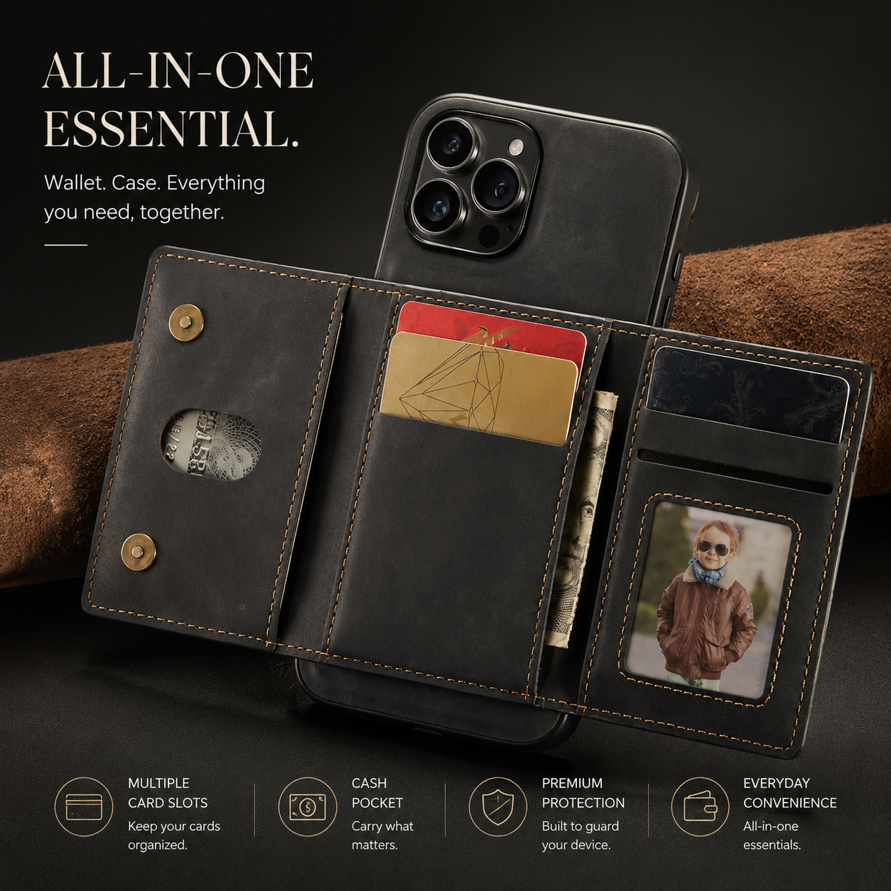 Premium iPhone Case 2-in-1 Detachable Magnetic Wallet Cover PU Leather Card Holder Shockproof Protective Case Pocket Design