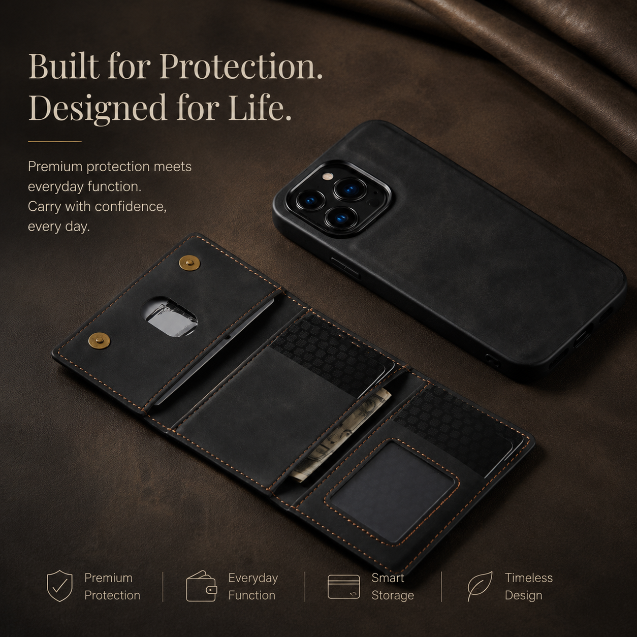 Premium iPhone Case 2-in-1 Detachable Magnetic Wallet Cover PU Leather Card Holder Shockproof Protective Case Pocket Design