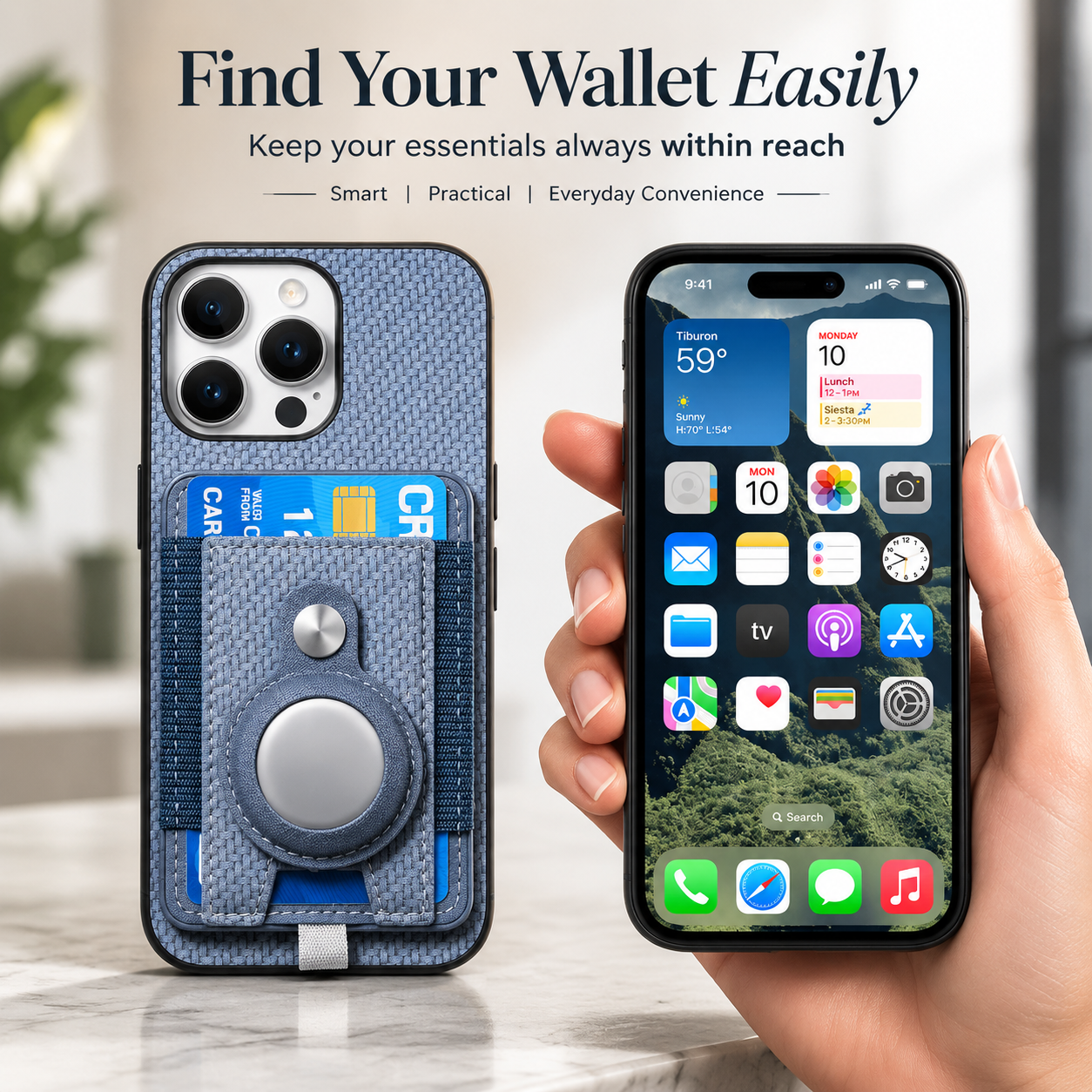 Premium iPhone Case 2-in-1 Detachable Wallet Cover PU Leather Magnetic Card Holder AirTag Holder Wireless Charging Stand Shockproof Protection Design