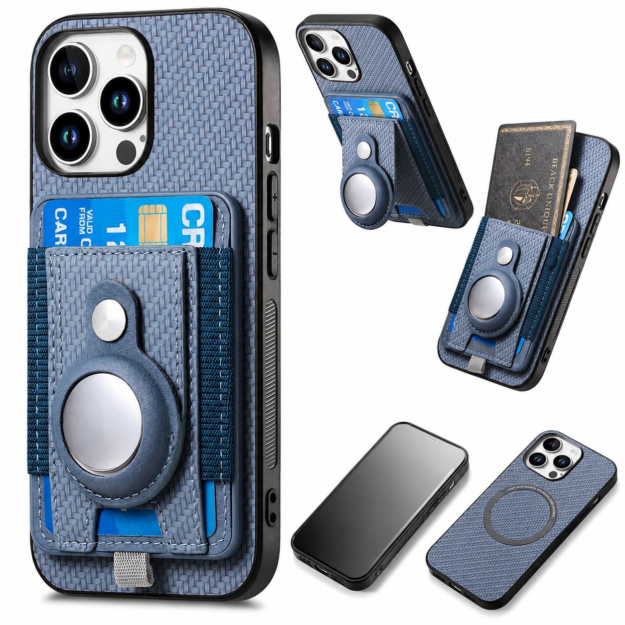 Premium iPhone Case 2-in-1 Detachable Wallet Cover PU Leather Magnetic Card Holder AirTag Holder Wireless Charging Stand Shockproof Protection Design