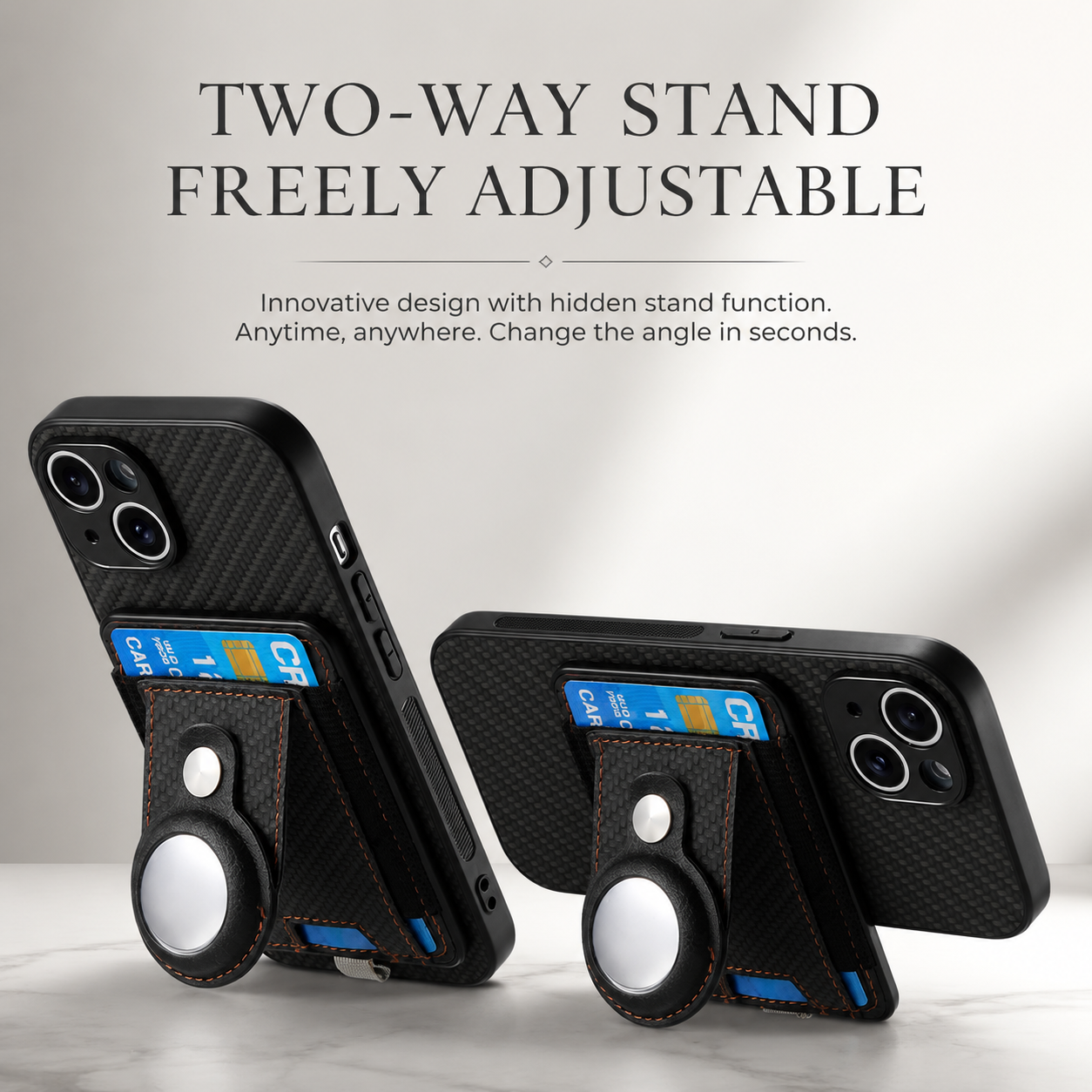 Premium iPhone Case 2-in-1 Detachable Wallet Cover PU Leather Magnetic Card Holder AirTag Holder Wireless Charging Stand Shockproof Protection Design