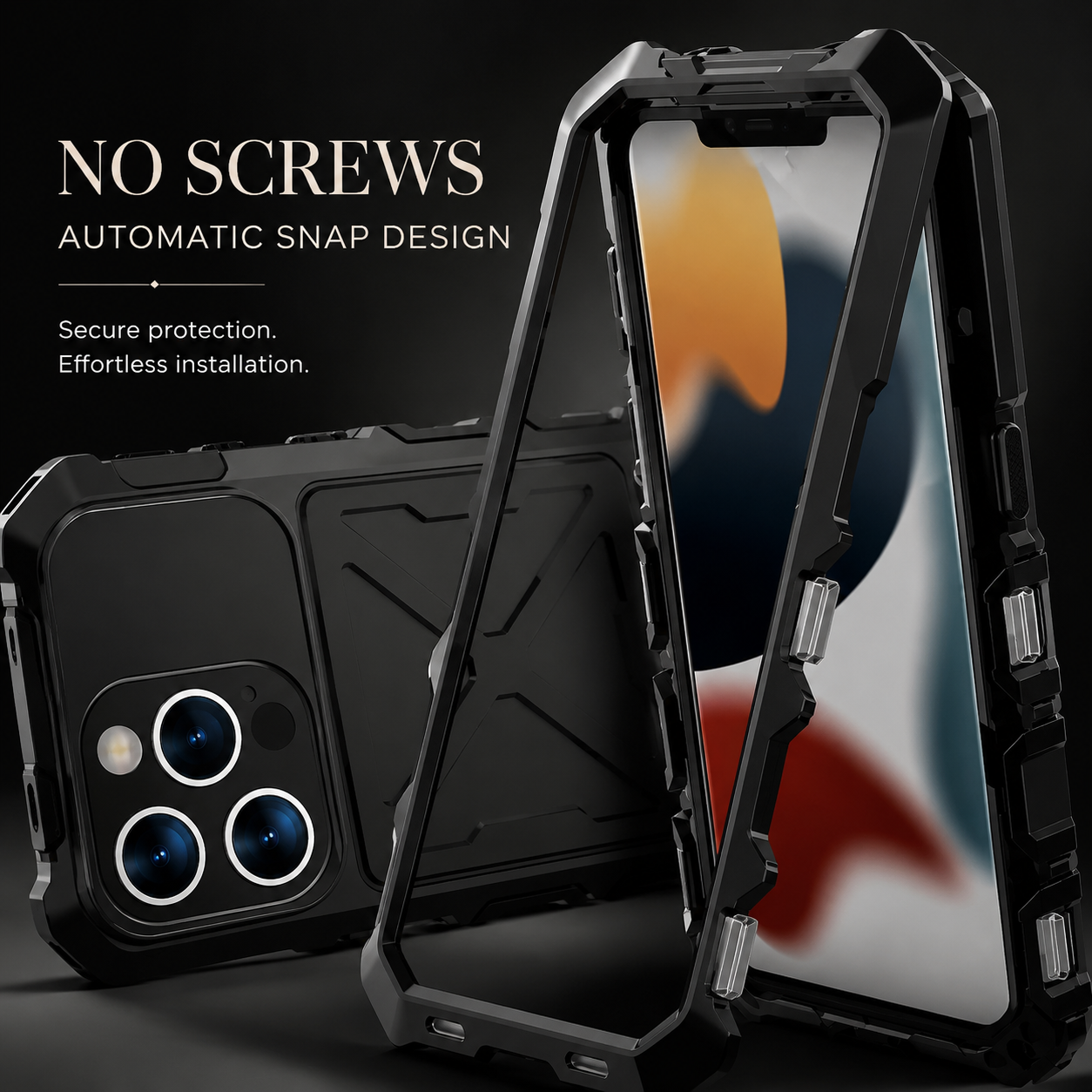 Premium iPhone Case 360° Metal Lock Glass Cover MagSafe Compatible Magnetic Full Body Protection Shockproof Double Tempered Glass Frame Design