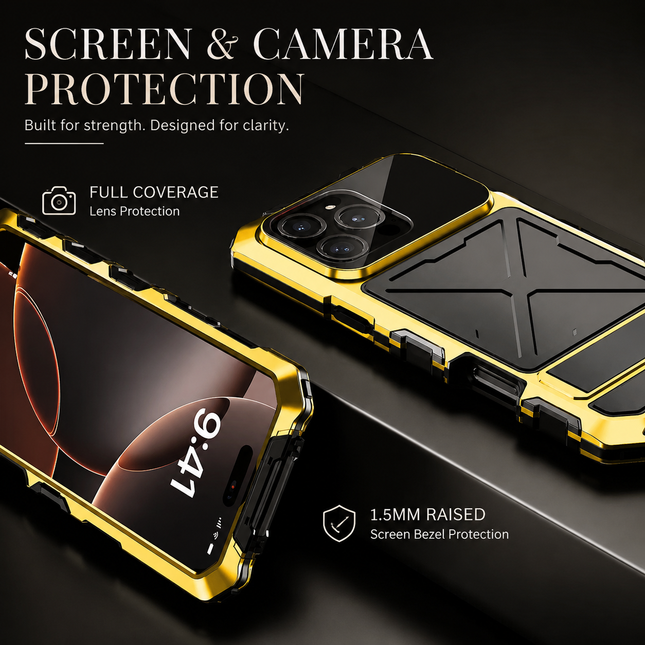 Premium iPhone Case 360° Metal Lock Glass Cover MagSafe Compatible Magnetic Full Body Protection Shockproof Double Tempered Glass Frame Design