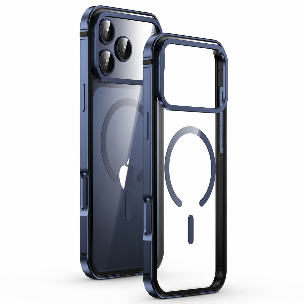 Premium iPhone Case Aluminum Alloy Frame MagSafe Compatible Magnetic Protective Cover Transparent Back Shockproof Camera Lens Guard