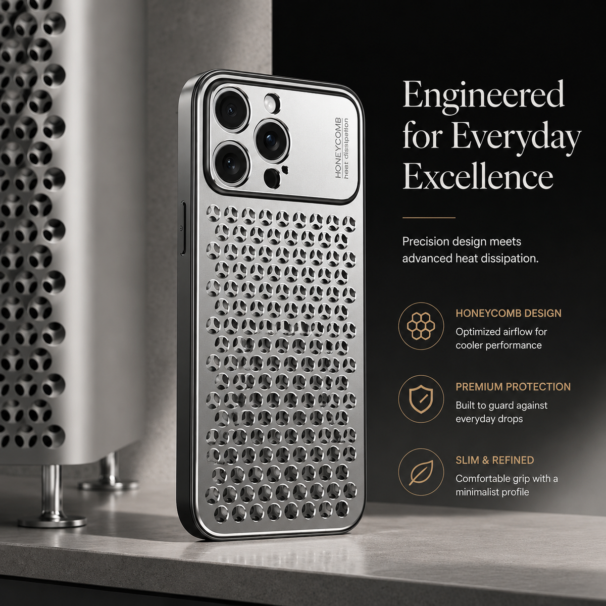 Premium iPhone Case Aluminum Alloy Protective Cover Breathable Metal Frame Slim Anti Fingerprint Scratch Resistant Full Coverage