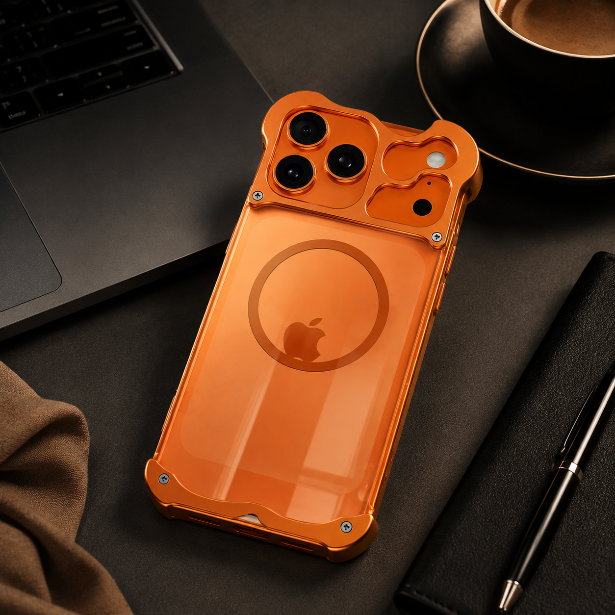Premium iPhone Case Aluminum Corner Bumper MagSafe Compatible Magnetic Protective Cover Transparent Back Shockproof Camera Lens Guard